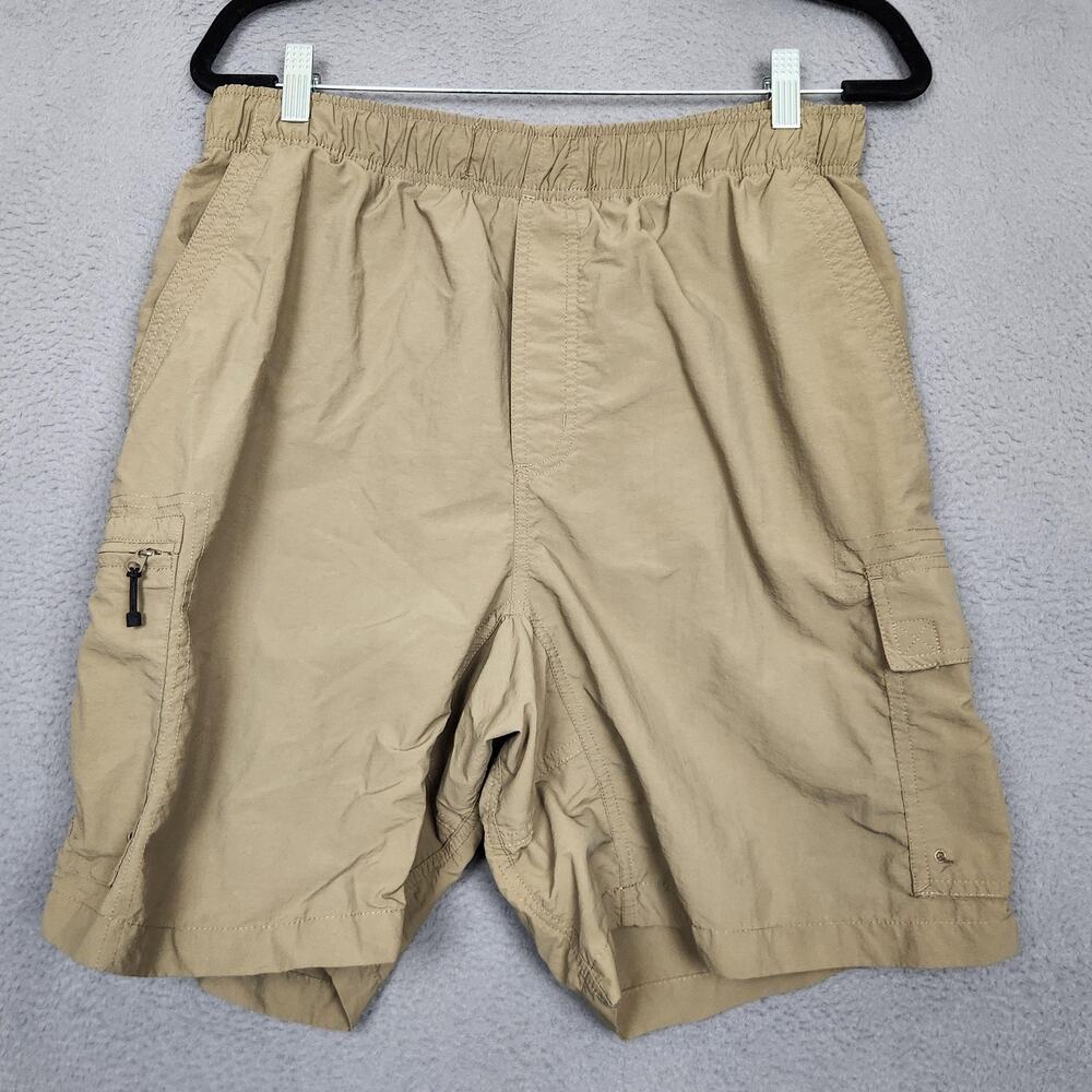 Columbia Swim Shorts Mens Large Beige Cargo Pockets Elastic Waist Mesh Lined
